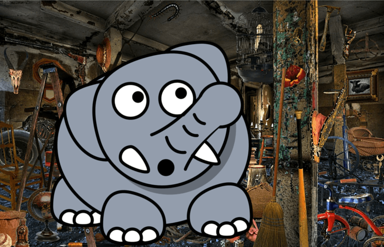 Cartoon elephant trashes room