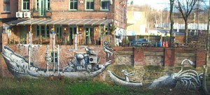 Example of street art by Phlegm, by the River Don.