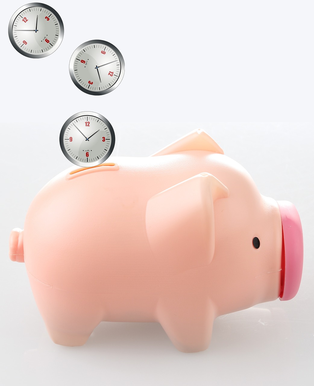 Clocks entering piggy bank slot