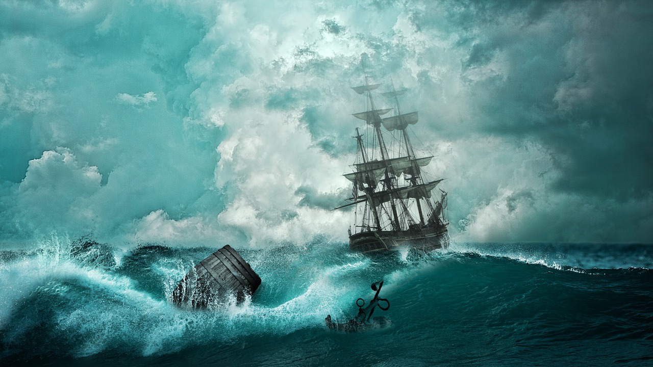 sailing ship on stormy sea