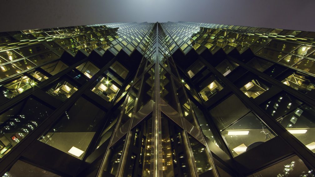 view of skyscraper from below