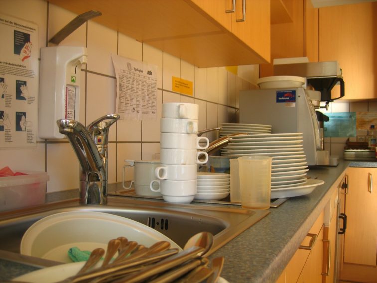 washing up on the draining board